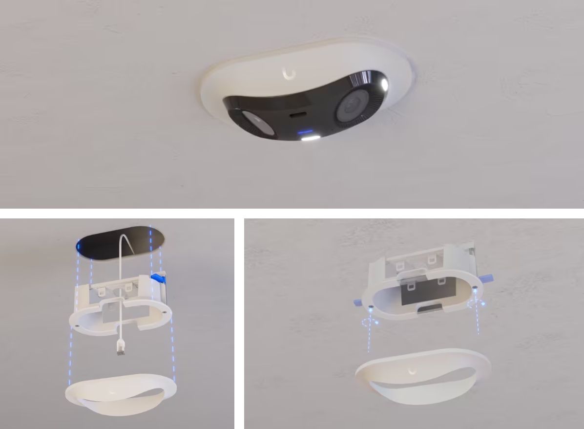 Installatie van de Ubiquiti G6 180 Camera Flush Mount (UACC-G6-180-FM-W) verzonken in het plafond