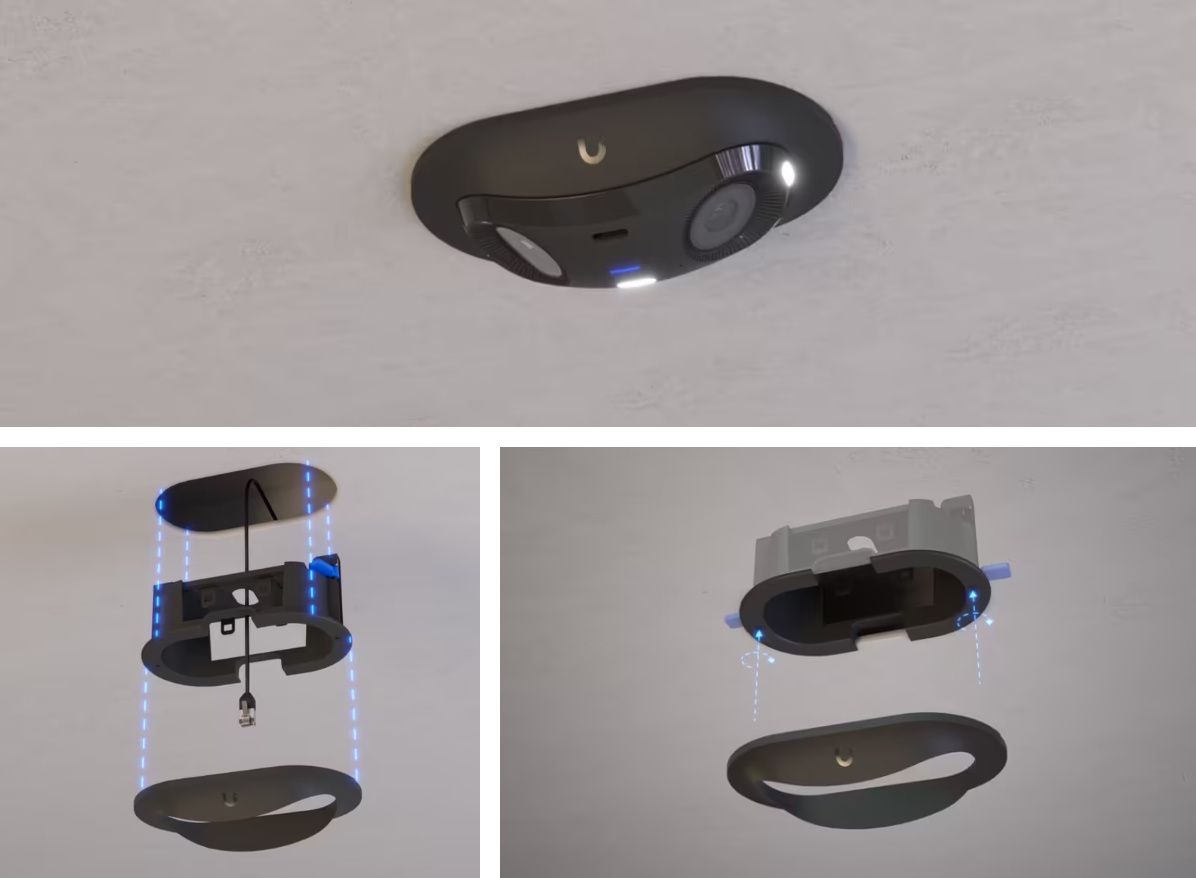 Installatie van de Ubiquiti G6 180 Camera Flush Mount (UACC-G6-180-FM-B) verzonken in het plafond