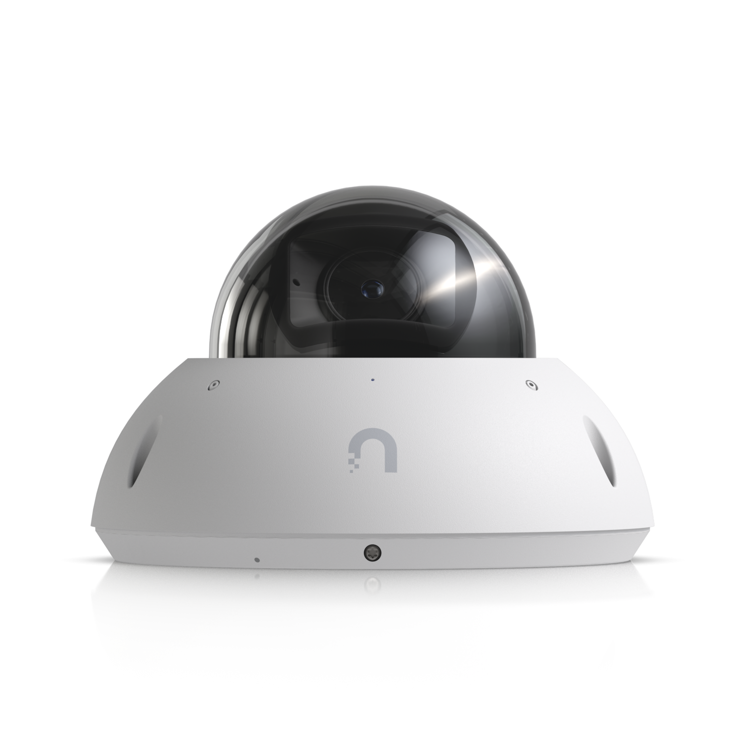 De Ubiquiti UniFi G6 Edge Dome (UVC-G6-Edge-Dome) outdoor 4K AI camera voor camerabewaking buiten liggend op zijn kop