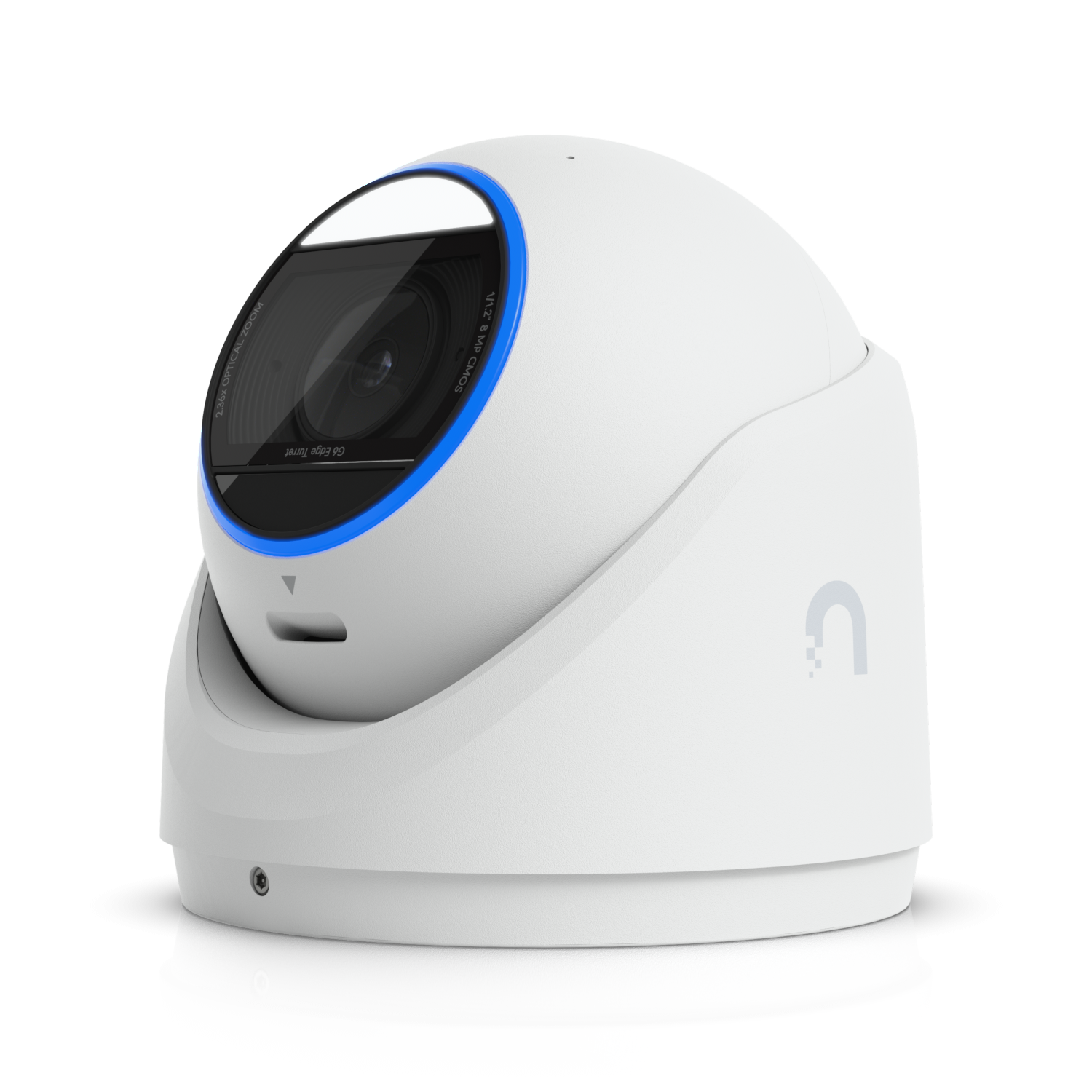 Schuin de Ubiquiti UniFi G6 Edge Turret (UVC-G6-Edge-Turret) outdoor 4K AI camera voor camerabewaking buiten