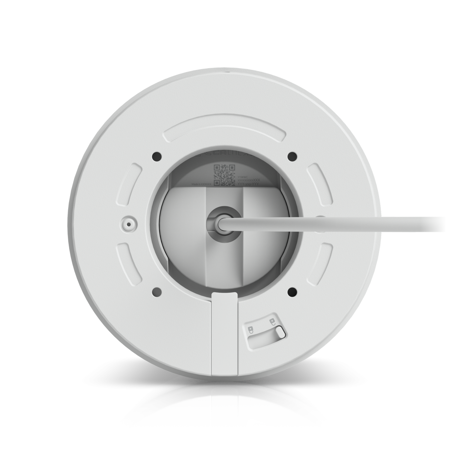 Onderkant met kabel van de Ubiquiti UniFi G6 Edge Turret (UVC-G6-Edge-Turret) outdoor 4K AI camera voor camerabewaking buiten