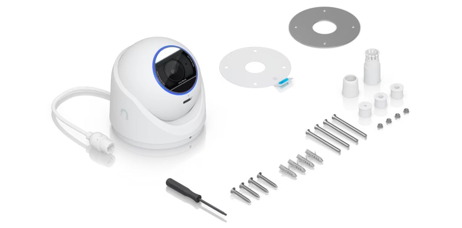 Verpakkingsinhoud van de Ubiquiti UniFi G6 Edge Turret (UVC-G6-Edge-Turret) outdoor 4K AI camera voor camerabewaking buiten