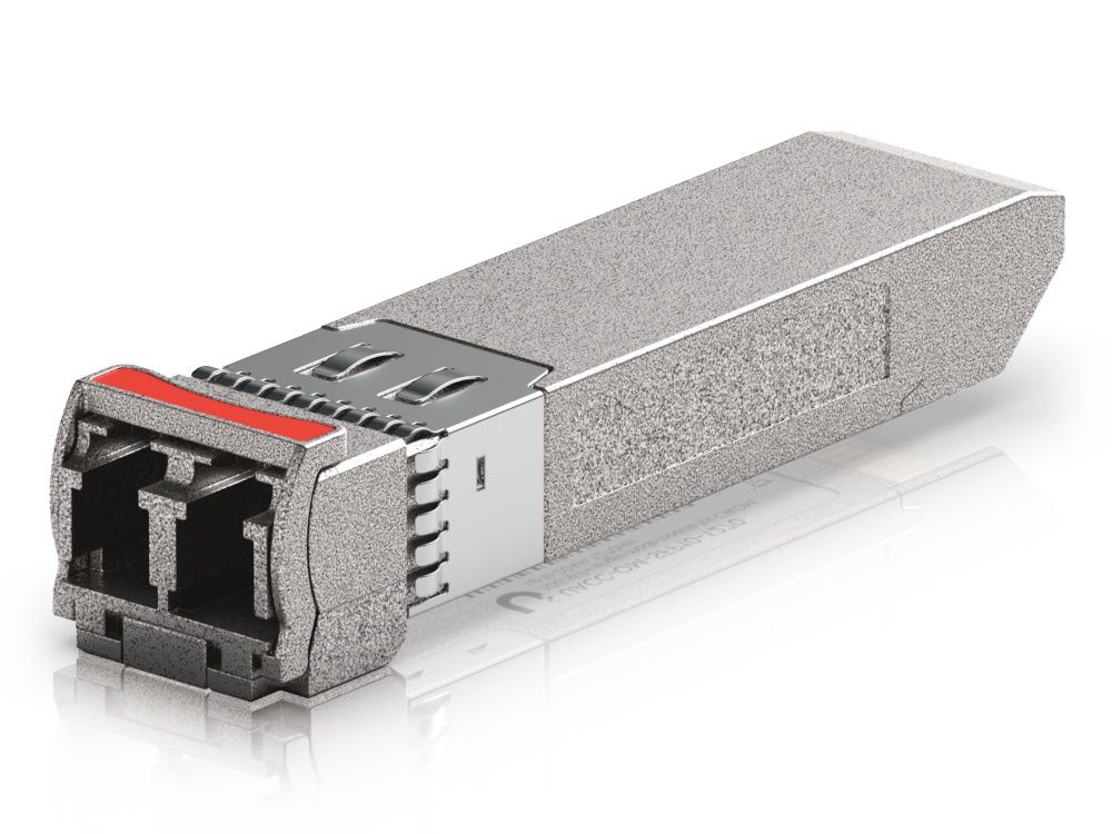 Bovenkant van de Ubiquiti 10G CWDM Single-Mode SFP+ Module (UACC-OM-SFP10-1270) met een rode markering