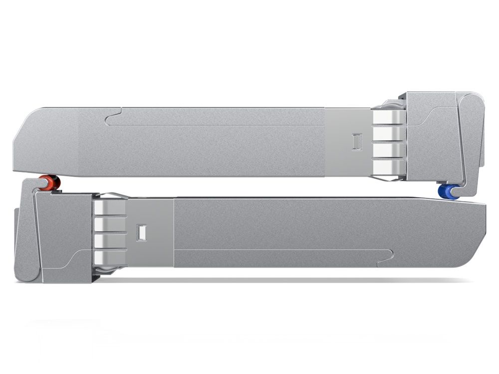Zijkanten van de twee Ubiquiti Singlemode SFP+ Modules in de vorm van de Ubiquiti UACC-OM-SM-10G-S-2