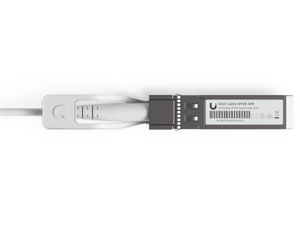 Onderkant van de Ubiquiti Uplink Cable UACC-Uplink-SFP28-30M van 30 meter lang
