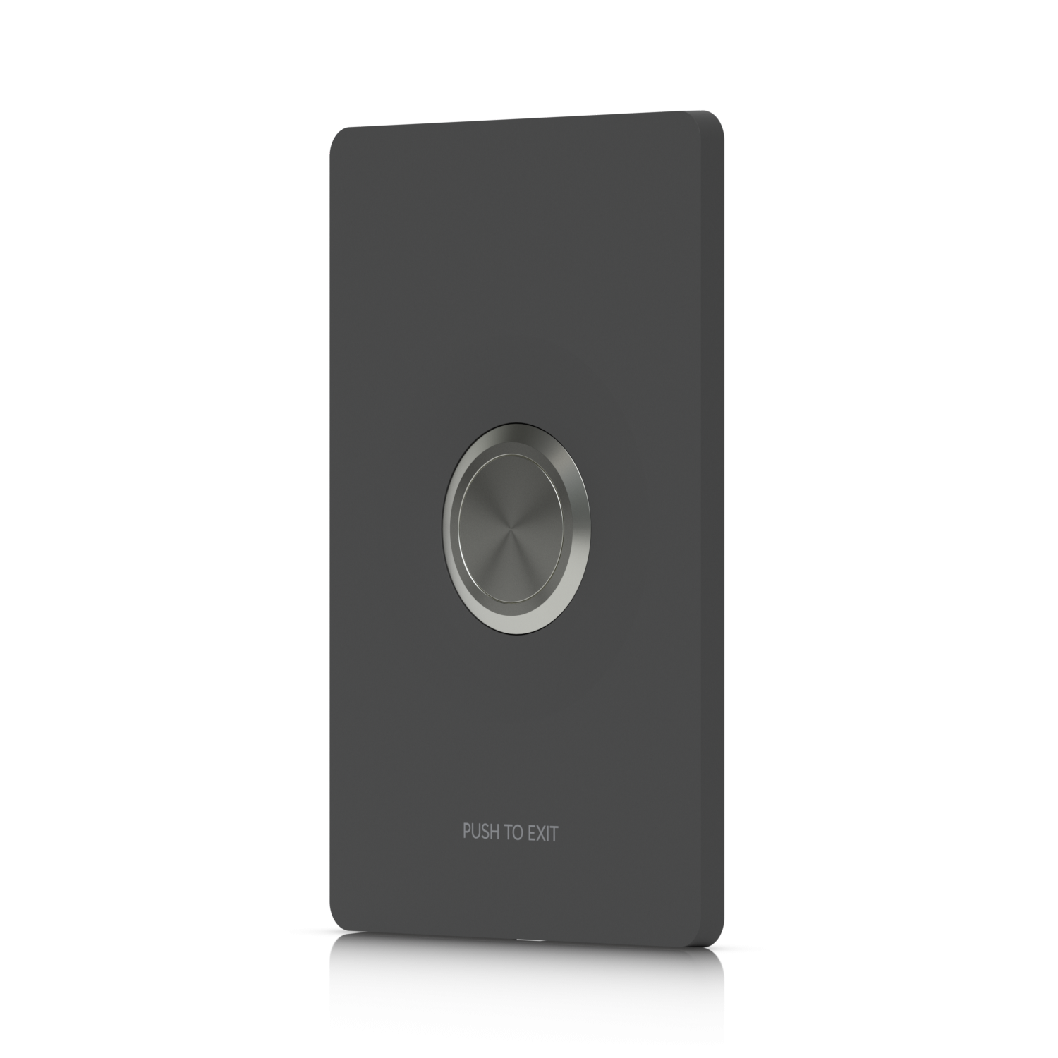 De Ubiquiti UniFi Access Button met zwarte frontplaat schuin van rechts
