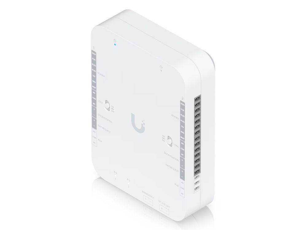 De Ubiquiti UniFi Access Retrofit Hub voor Wiegand en UniFi Retrofit Readers schuin van rechtsboven
