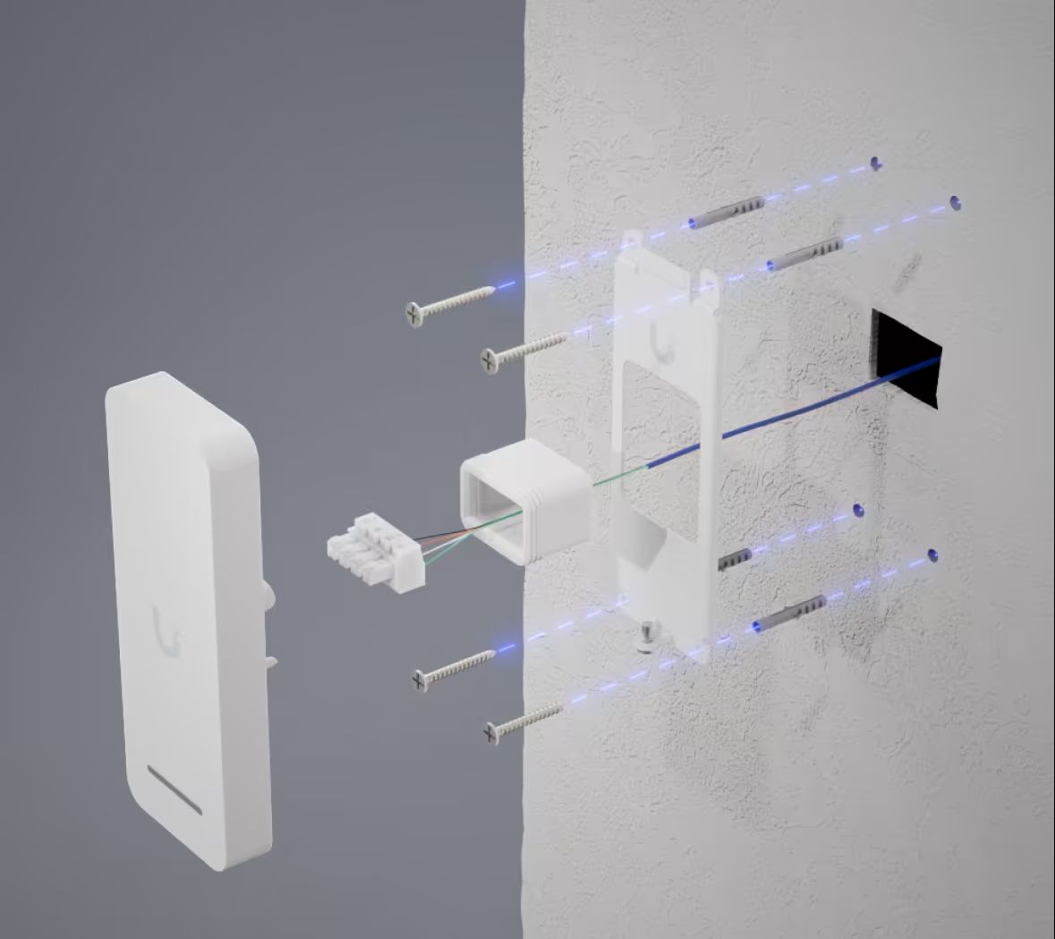 Muurmontage installatie van de Ubiquiti UniFi Access Retrofit Reader voor toegangscontrole