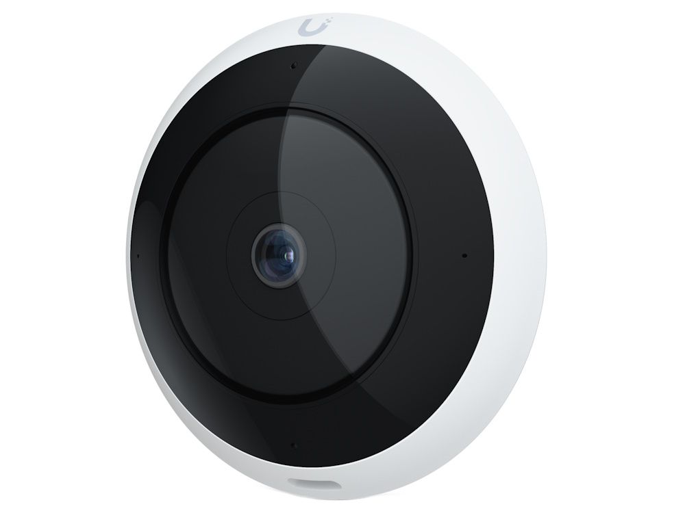 Zijkant en voorkant van de lens van de Ubiquiti UniFi Protect AI 360 graden 5MP outdoor fisheye camera