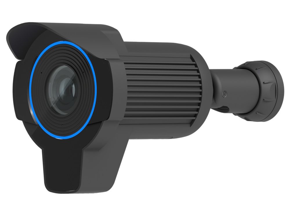 Zijkant en voorkant van de Ubiquiti UniFi Protect AI LPR (UVC-AI-LPR-B) camera voor kentekenplaatherkenning