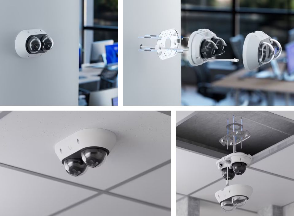 Ubiquiti UniFi AI Multi Sensor 2 camera installatie aan muur en plafond