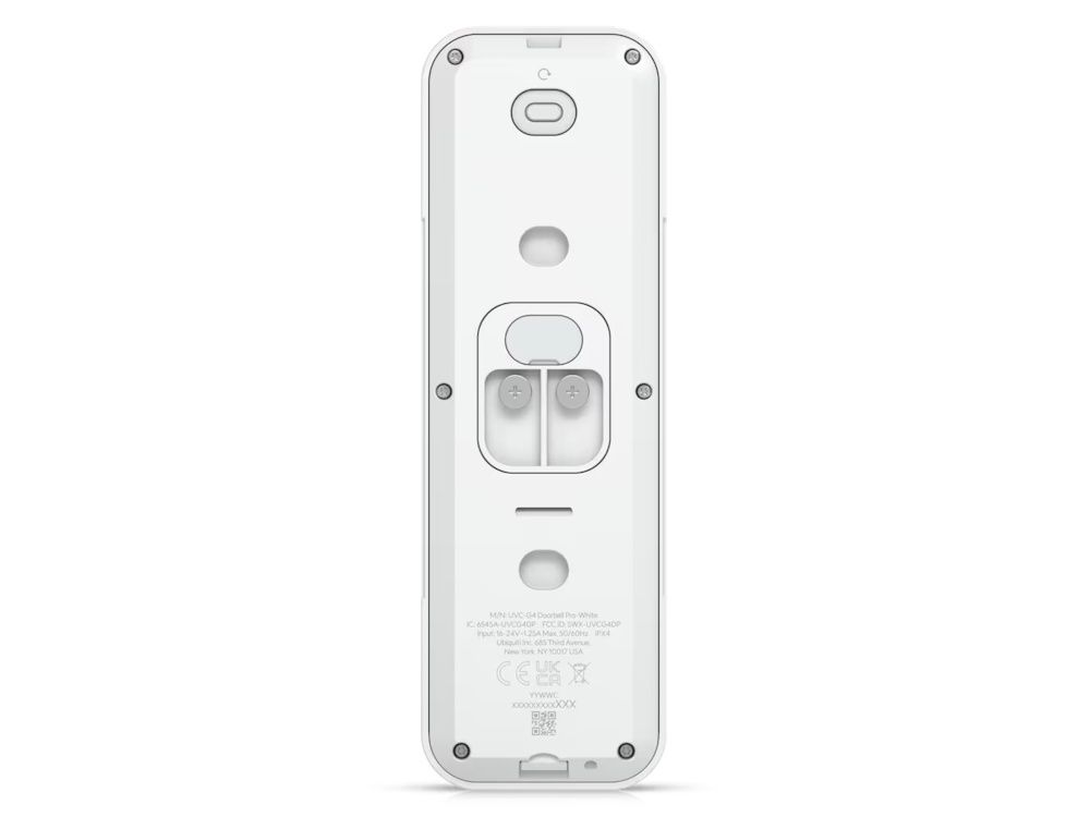 Achterkant en montageplaat van de Ubiquiti UniFi Protect G4 Doorbell Pro videodeurbel