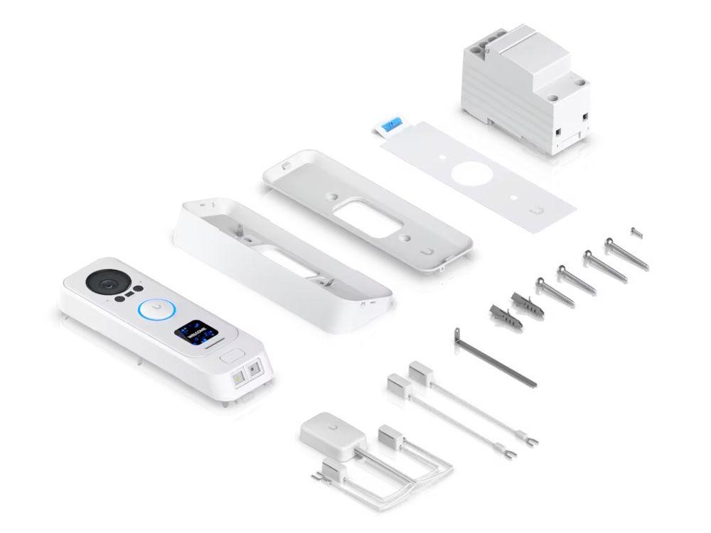 Verpakkingsinhoud van de Ubiquiti UniFi Protect G4 Doorbell Pro videodeurbel