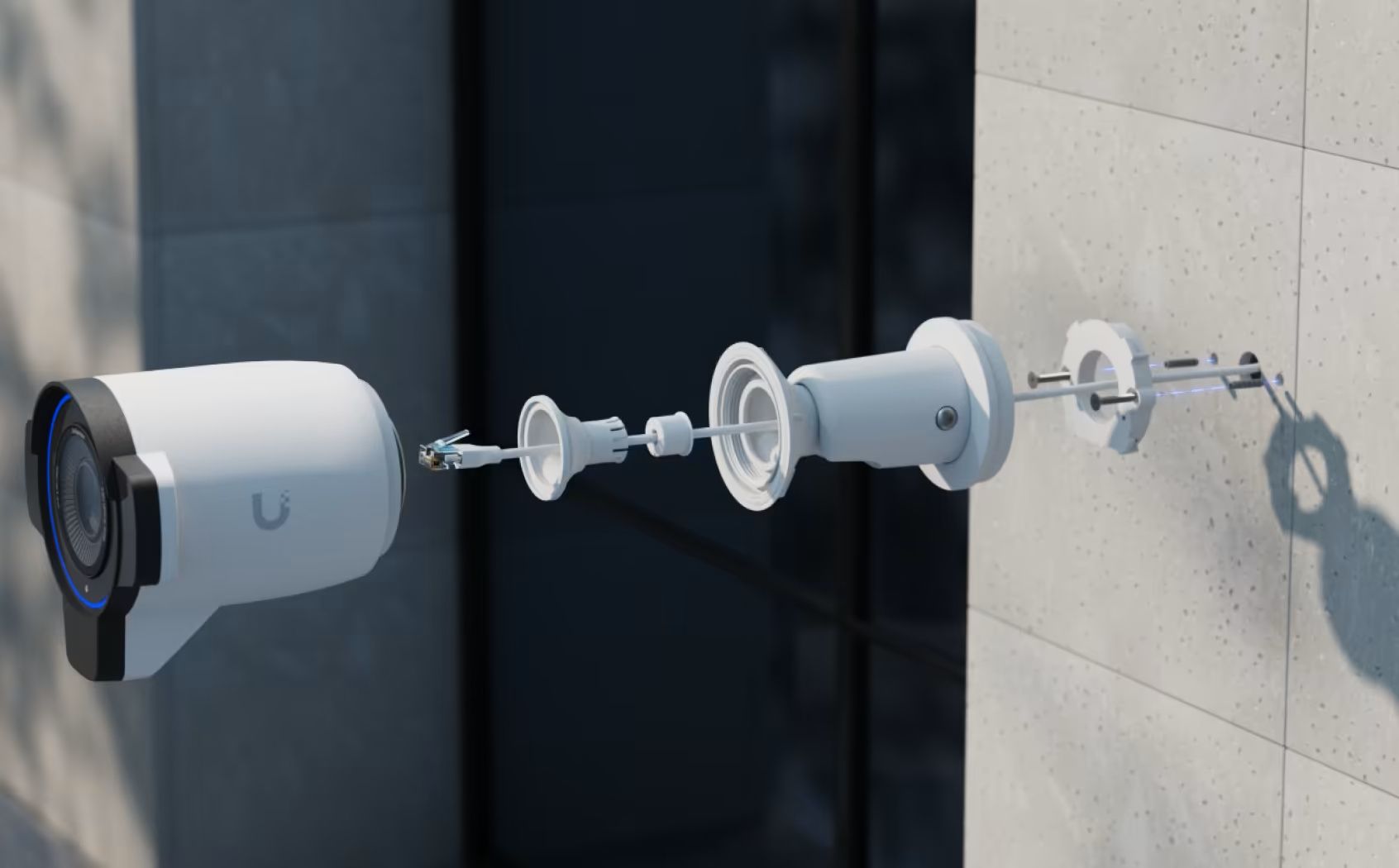 Installatie van de Ubiquiti UniFi G6 Edge Bullet (UVC-G6-Edge-Bullet) outdoor 4K AI camera voor camerabewaking buiten  aan een muur