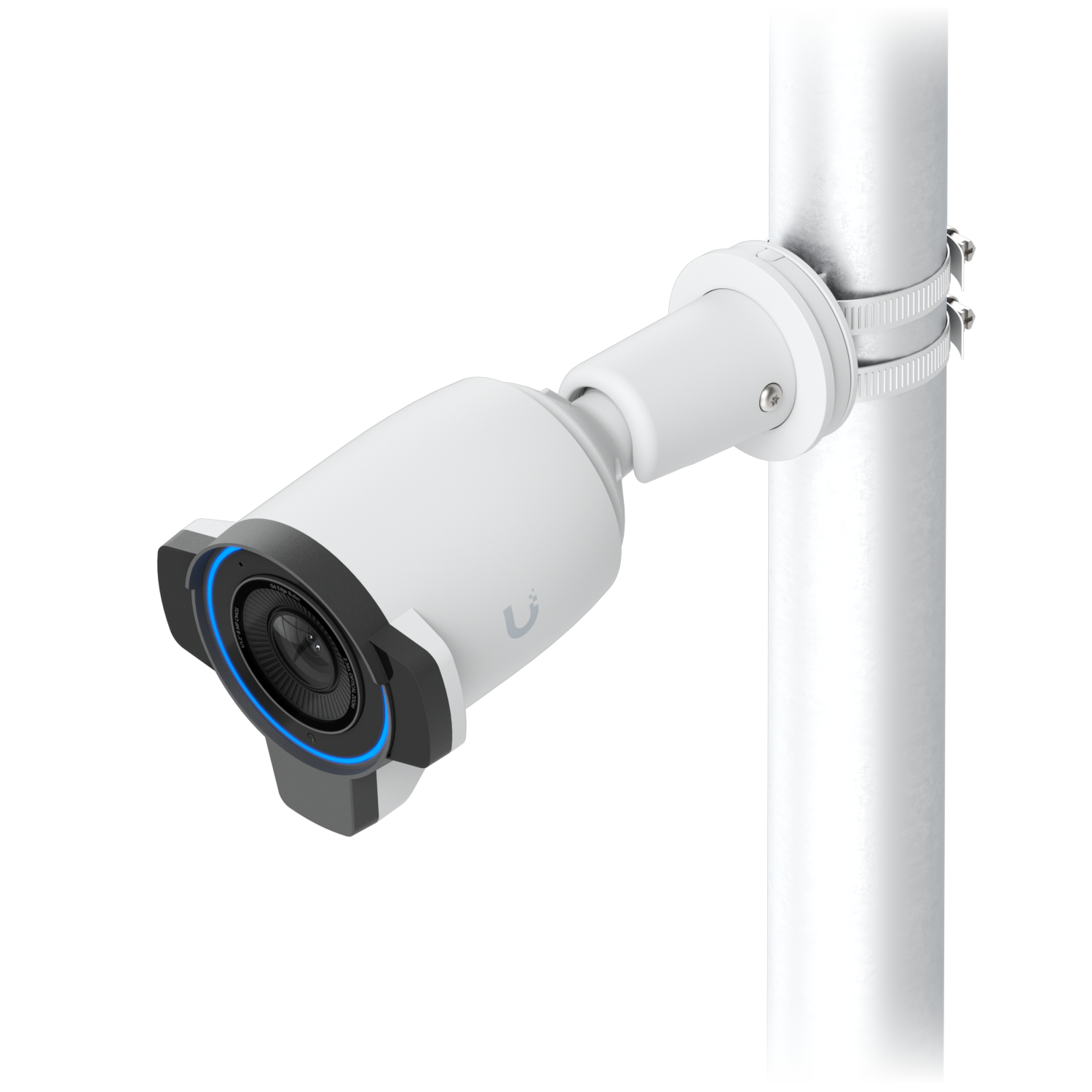 De Ubiquiti UniFi G6 Edge Bullet (UVC-G6-Edge-Bullet) outdoor 4K AI camera voor camerabewaking buiten aan een paal of mast gemonteerd