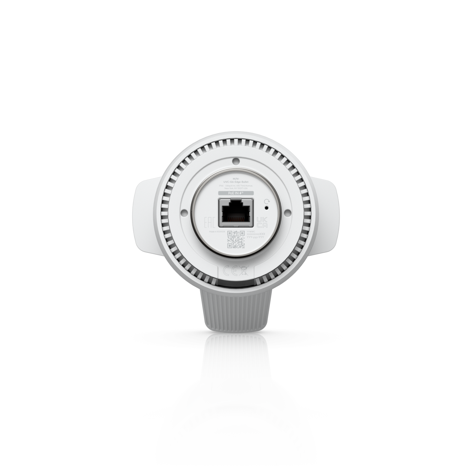 Achterkant van PoE input van de Ubiquiti UniFi G6 Edge Bullet (UVC-G6-Edge-Bullet) outdoor 4K AI camera voor camerabewaking buiten 