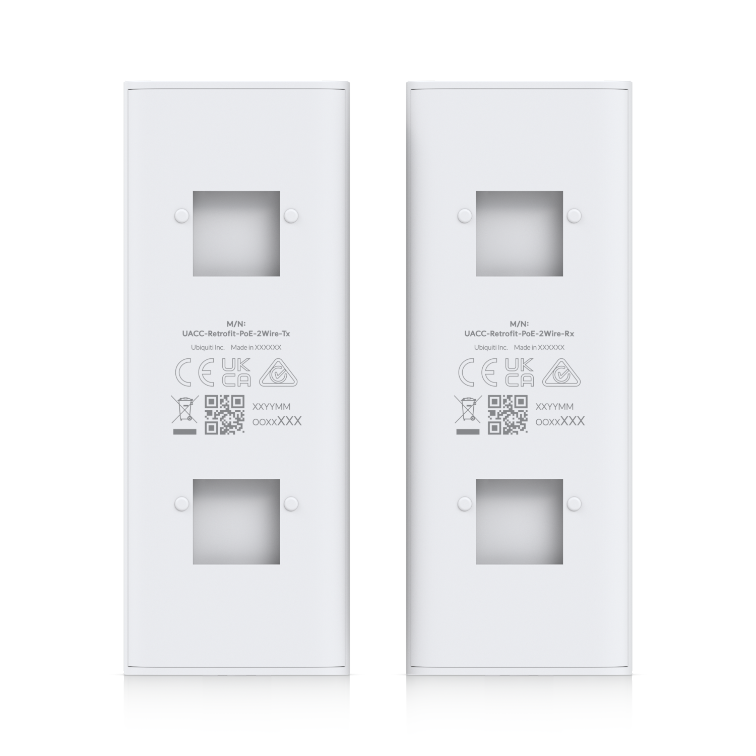 Achterkant van de Ubiquiti UniFi PoE Over 2-Wire Retrofit Extender set