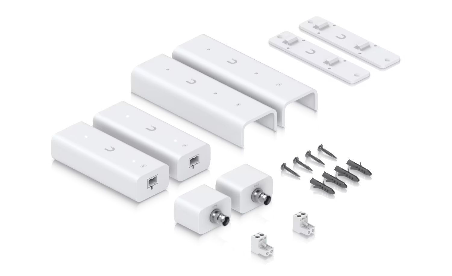 Verpakkingsinhoud van de Ubiquiti UniFi PoE Over 2-Wire Retrofit Extender set