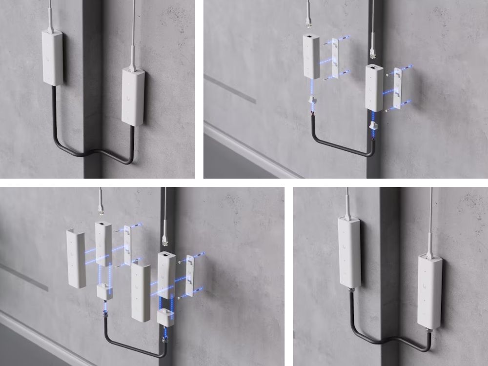 Installatie voorbeelden van de Ubiquiti UniFi PoE Over 2-Wire Retrofit Extender set