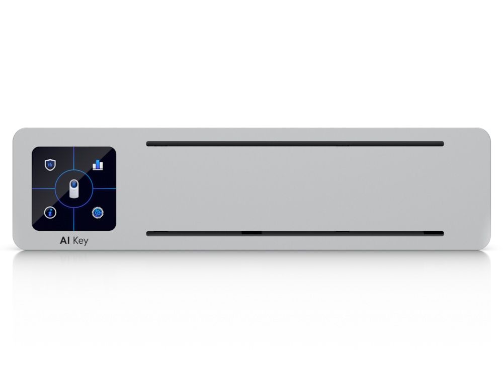 Voorkant van de Ubiquiti UniFi Protect AI Key met touchscreen voor bediening