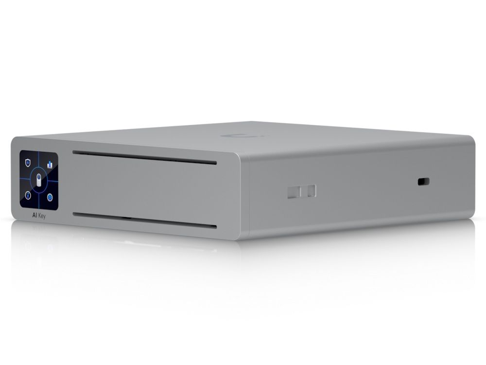 Rechter zijkant en voorkant van de Ubiquiti UniFi Protect AI Key