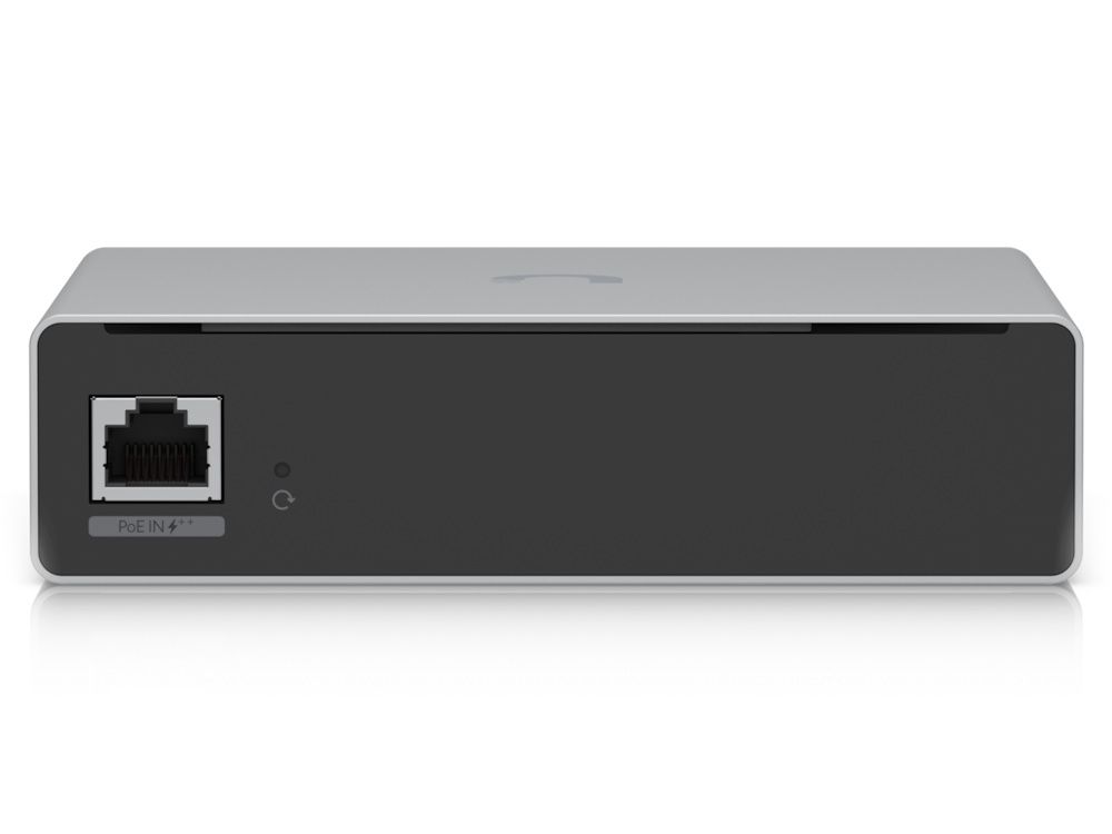 Bovenkant en achterkant van de Ubiquiti UniFi Protect AI Key met PoE input ethernetpoort