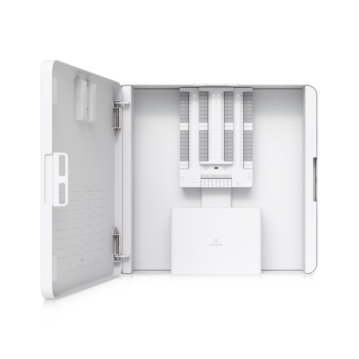 De Ubiquiti UniFi Protect Alarm Hub Kit met de indoor behuizing open