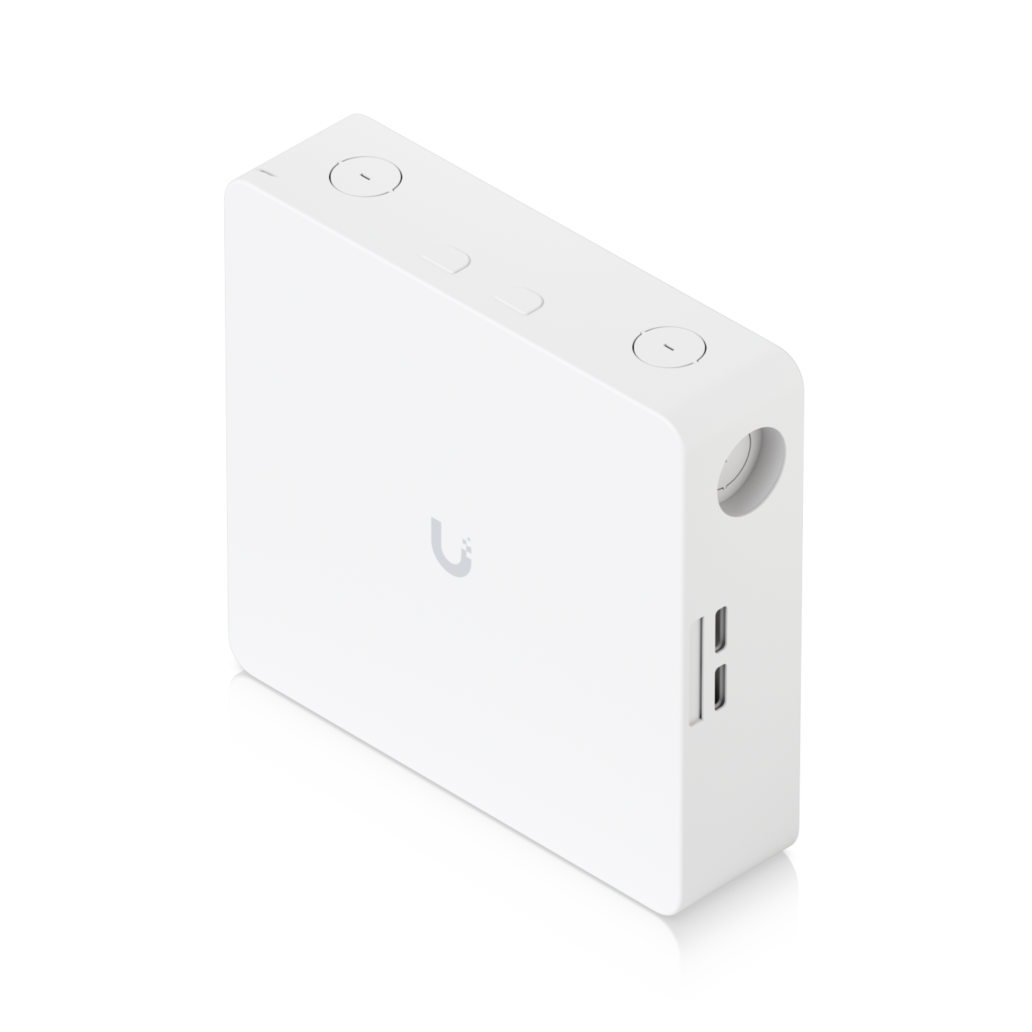 De Ubiquiti UniFi Protect Alarm Hub Kit met indoor behuizing schuin van boven