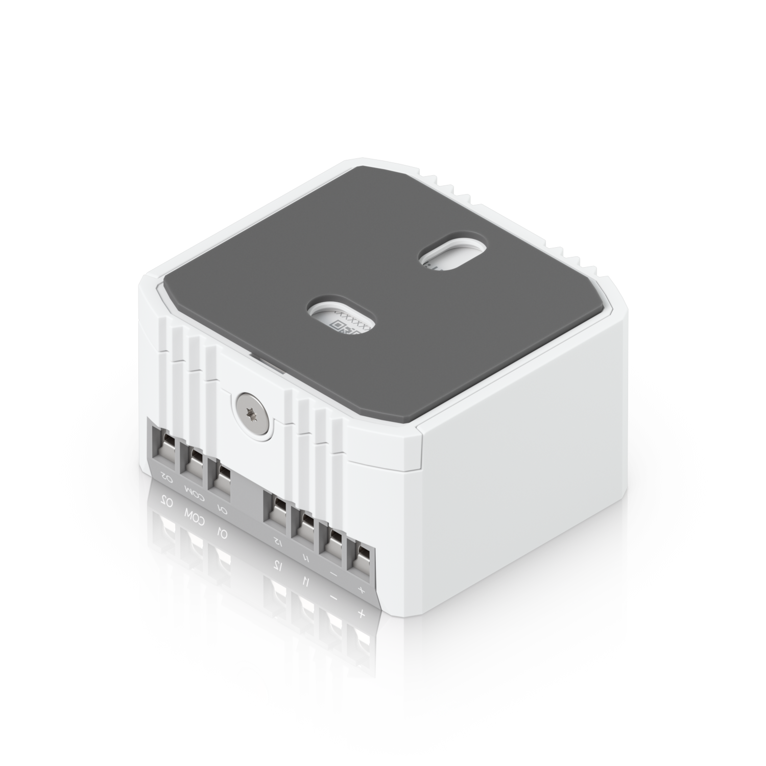 De compacte Ubiquiti UniFi Protect SuperLink Relay (USL-Relay) met zelfklevende muurbevestiging