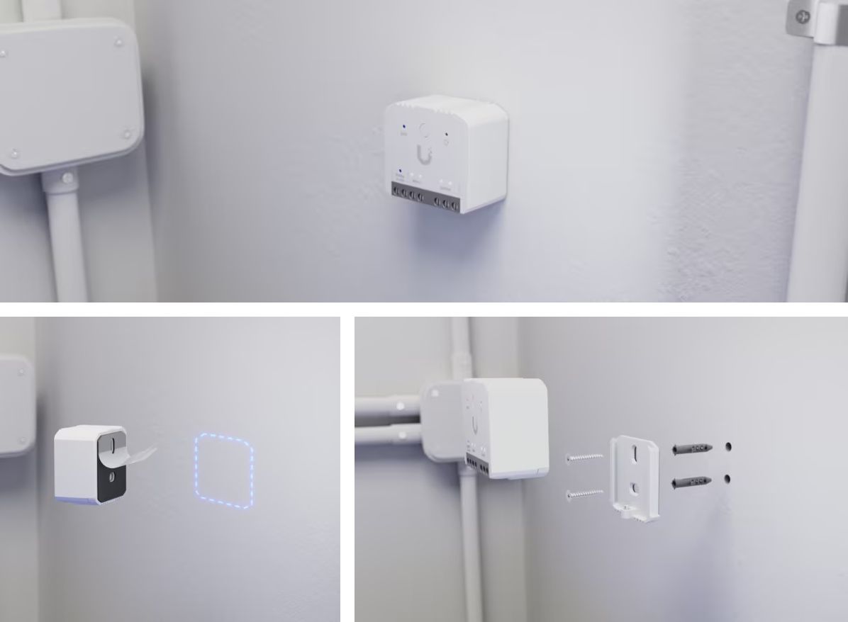 Muurmontage van de compacte Ubiquiti UniFi Protect SuperLink Relay (USL-Relay)