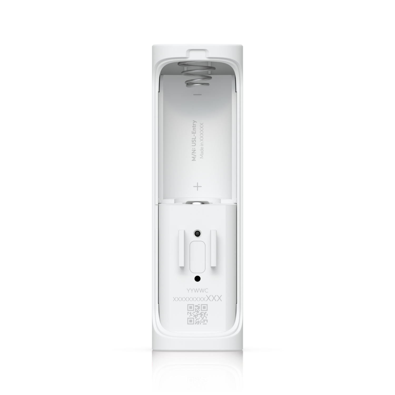 Achterkant van de Ubiquiti UniFi Entry Sensor zonder batterijklepje of batterij