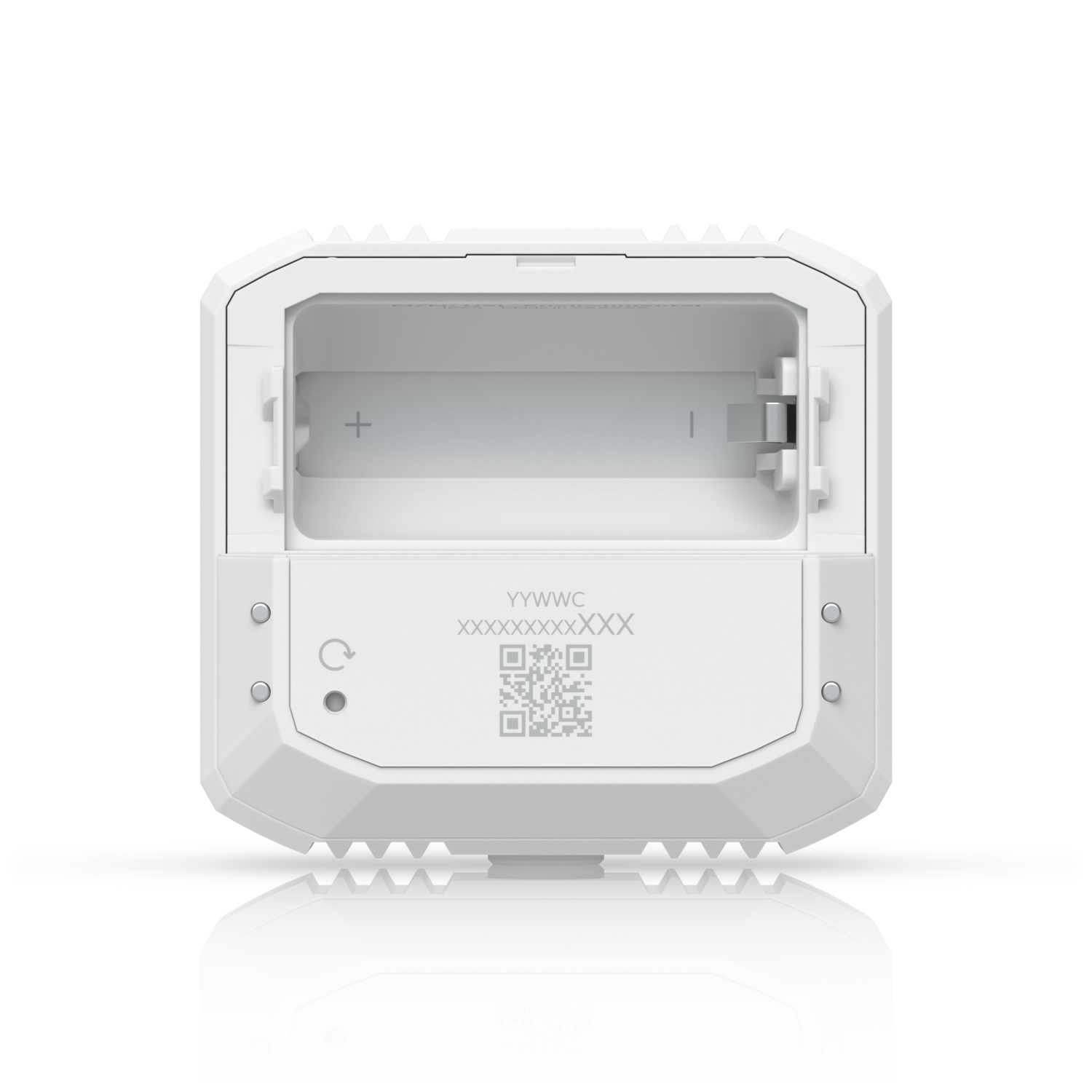 Achterkant van de Ubiquiti UniFi Protect Environmental Sensor zonder batterij en batterijklepje