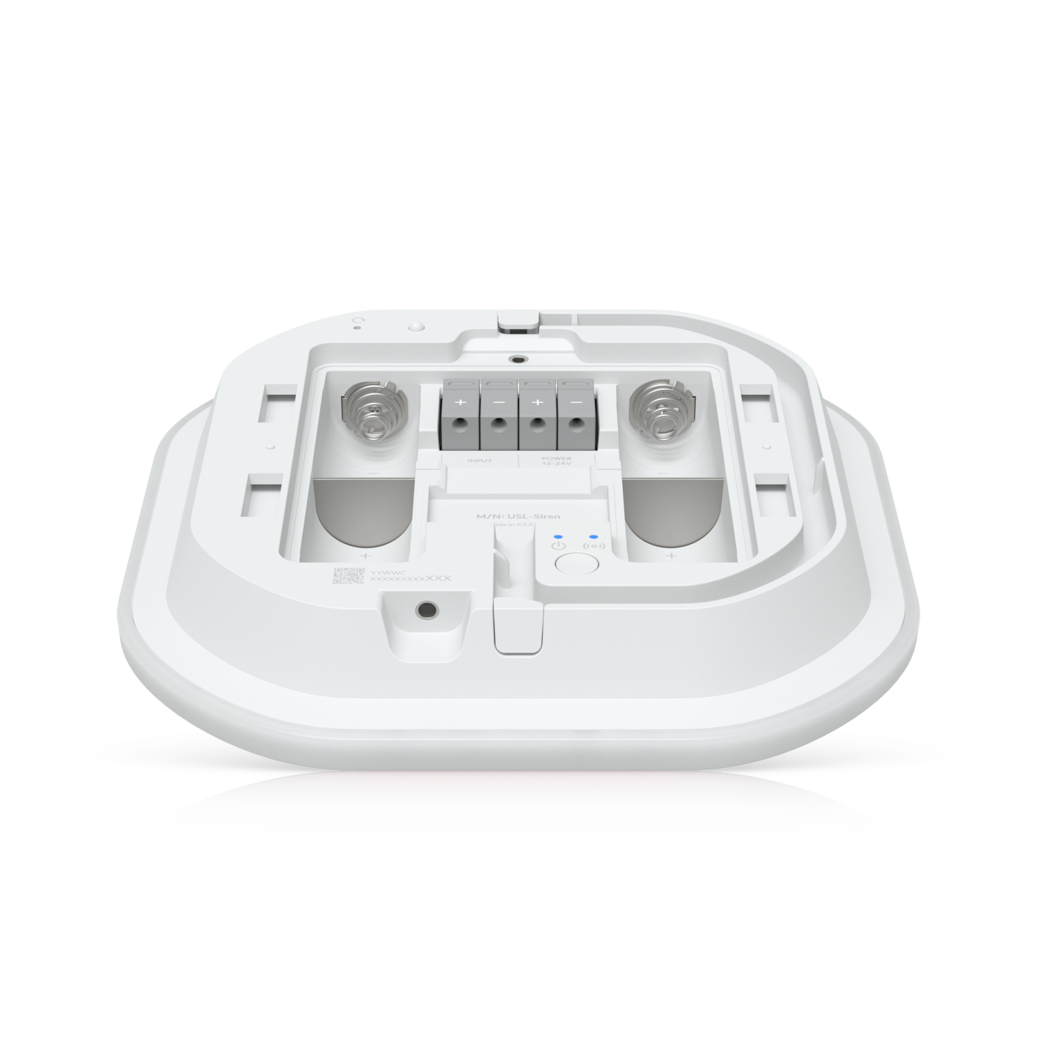 De Ubiquiti UniFi SuperLink Siren achterkant zonder batterijklepje en batterij