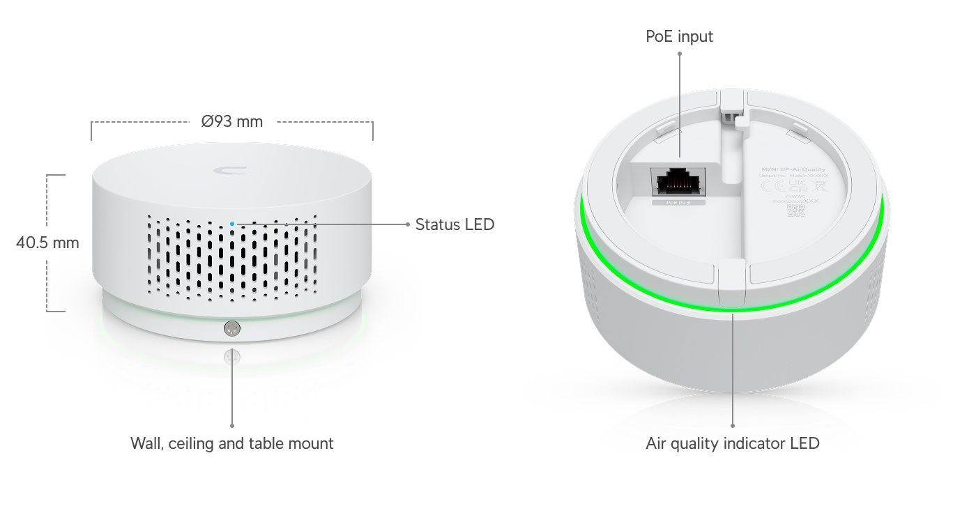 Specificaties vande Ubiquiti UniFi Vape Detection & Air Quality Sensor