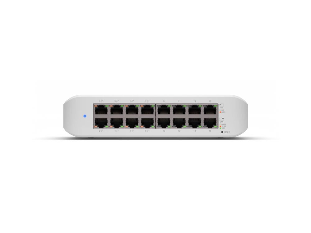 Ubiquiti UniFi USW-Lite-16-PoE 16-Poorts Gigabit L2 Managed PoE Switch voorkant poorten