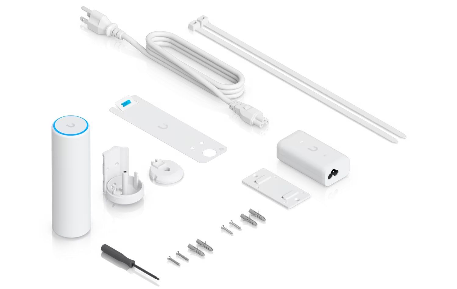 Verpakkingsinhoud van het Ubiquiti UniFi 7 Mesh 2x2 WiFi 7 indoor/outdoor access point