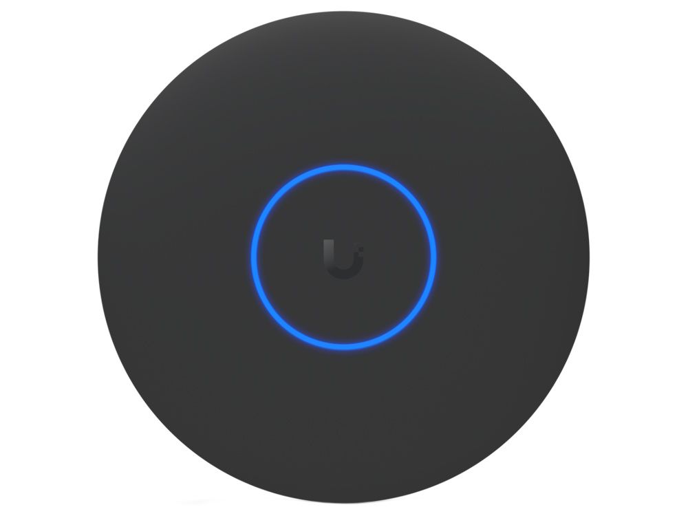 Voorkant van het Ubiquiti UniFi U7 Pro XG Indoor WiFi 7 Access Point met het Ubiquiti logo