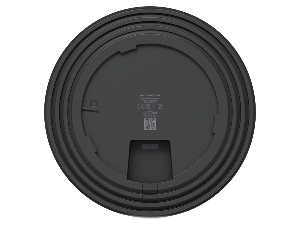 Achterkant van het Ubiquiti UniFi U7 Pro XGS Indoor 8-stream WiFi 7 Access Point in het zwart