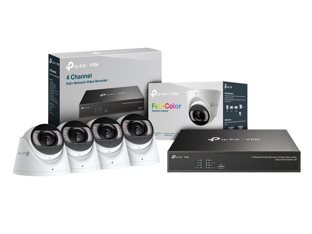 TP-Link VIGI Beveiligingscamera Set met een 4 kanaals PoE NVR en vier VIGI S445 4MP turret camera's