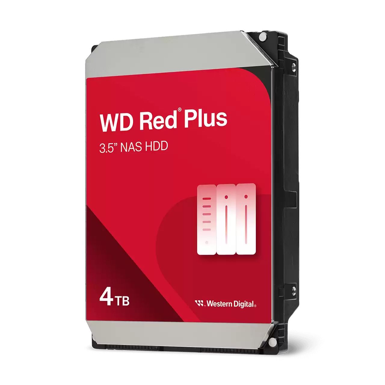 De Western Digital WD Red Plus 4TB HDD WD40EFZZ 3.5" SATA Harde Schijf schuin van voren