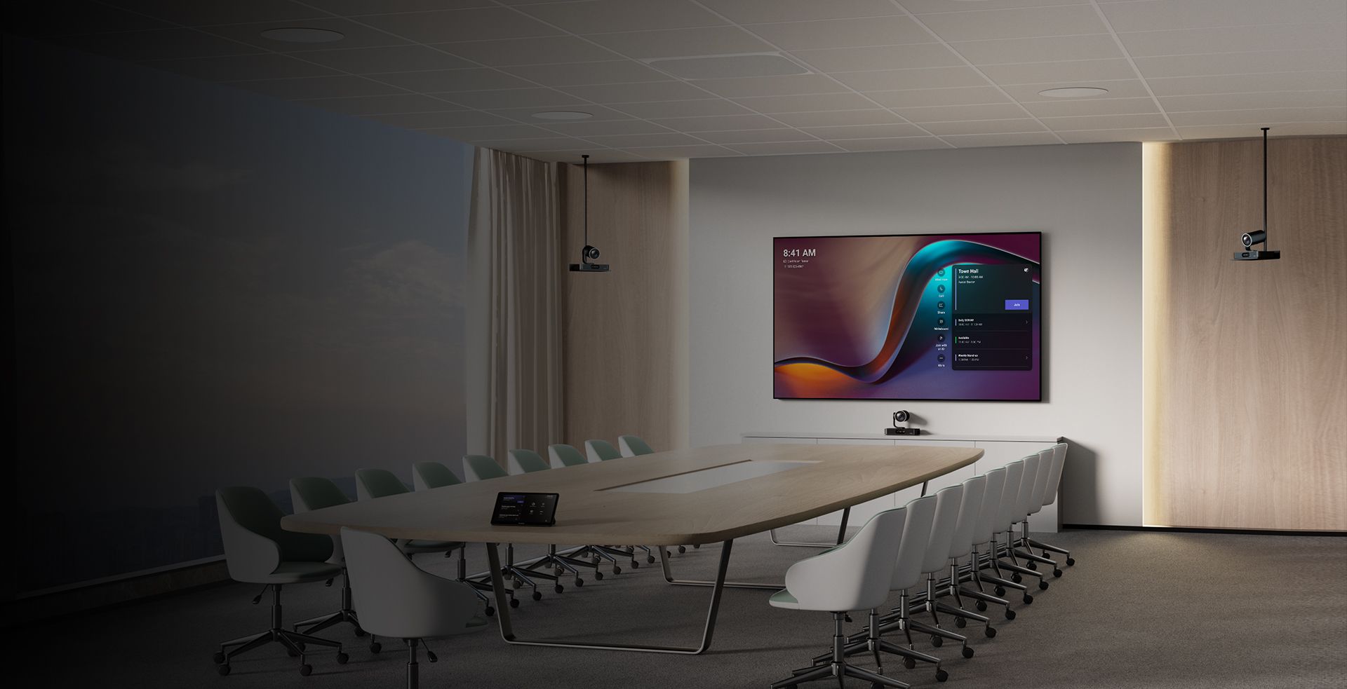 Het Yealink MVC S98 Teams videovergadersysteem in gebruik in een grote vergaderzaal of boardroom