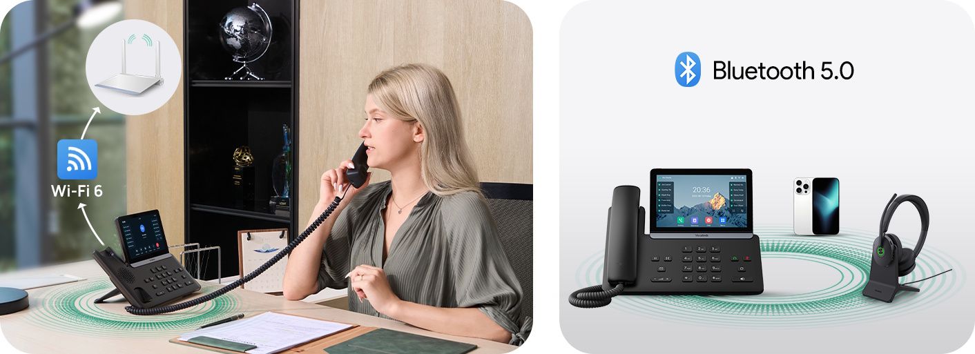 De Yealink SIP-T87W VoIP telefoon ondersteunt WiFi en Bluetooth voor draadloze connectiviteit