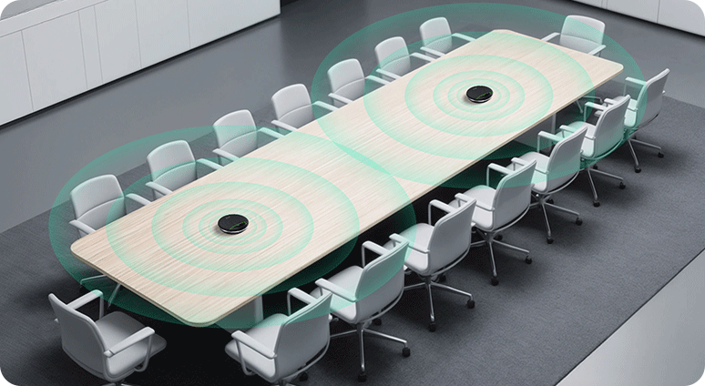 De Yealink SP96 speakerphone is uitbreidbaar met een tweede unit voor vergaderingen met 20 personen
