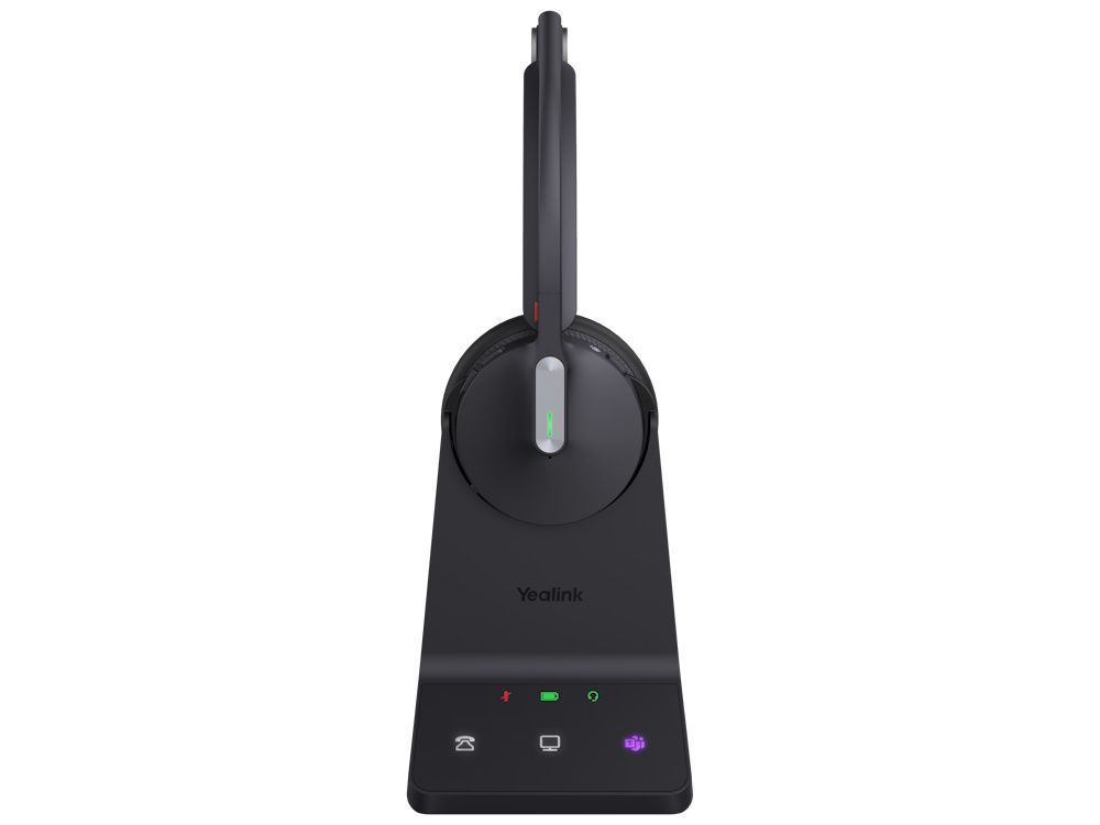 De Yealink WH64 Mono Teams headset met basisstation recht van voren