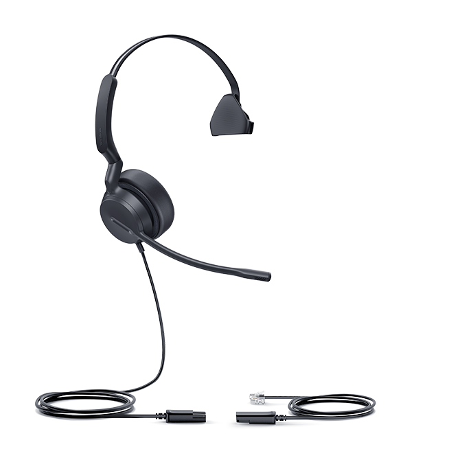 De enkeloors Yealink YHS36 E2 Mono headset voor Yealink VoIP Telefoons