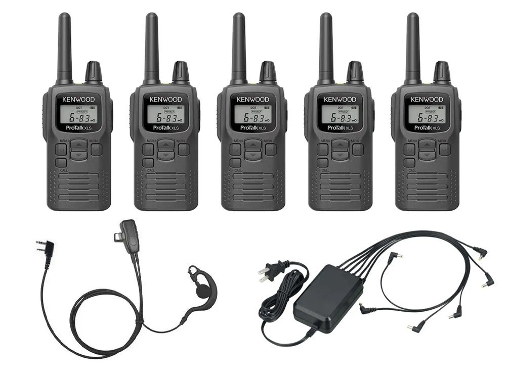 Kenwood ProTalk PKT-300 5-pack met Incotech CCH1040-K1 C-oortjes en Kenwood KSC-44MLE groepslade