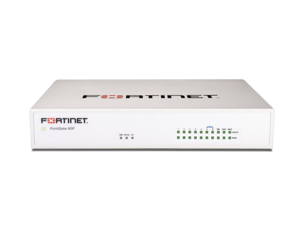 Voorkant van de Fortinet FortiGate 60F firewall voor netwerkbeveiliging