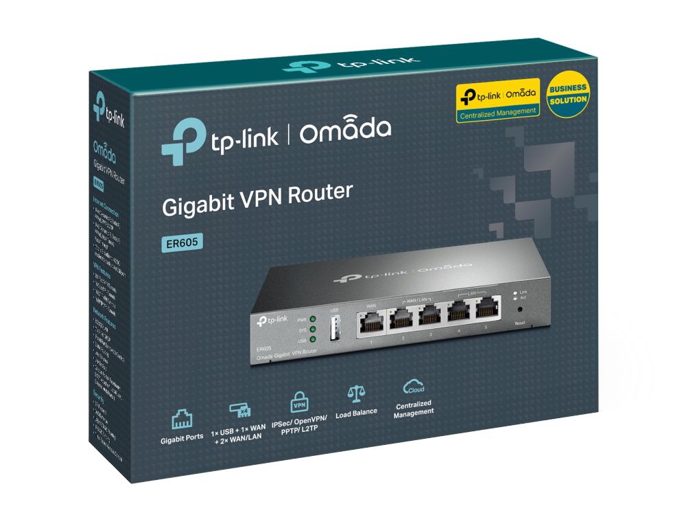 Verpakkingsdoos van de TP-Link Omada SDN TL-ER605 v2 Gigabit Multi-WAN VPN router