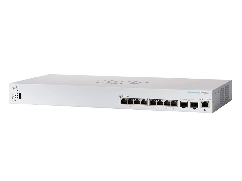 Cisco CBS350-8XT 8-poorts Managed L3 10GE switch + 2x SFP+ voorkant en zijkant