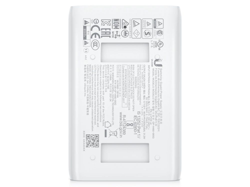 Onderkant van de Ubiquiti U-POE-at Gigabit PoE injector